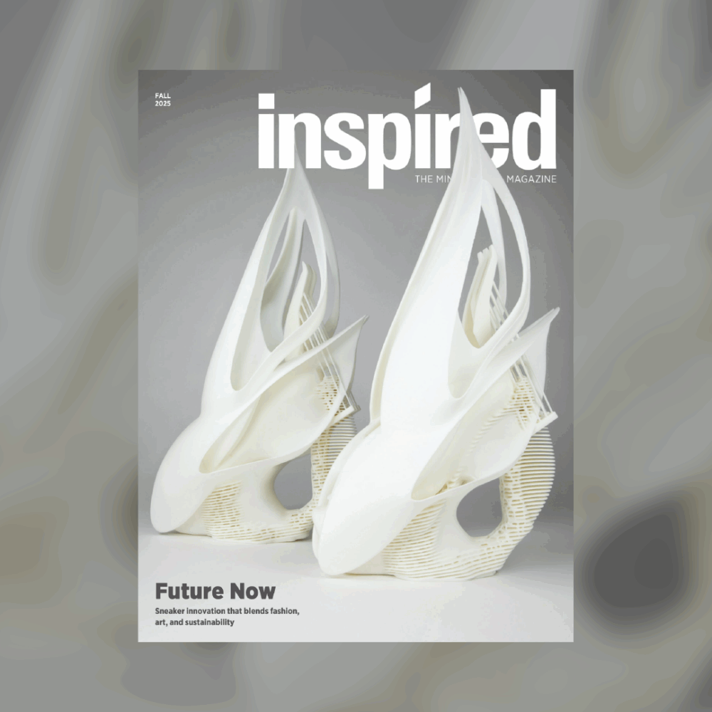 Pair of 3D printed shoes featured on Mint magazine.
